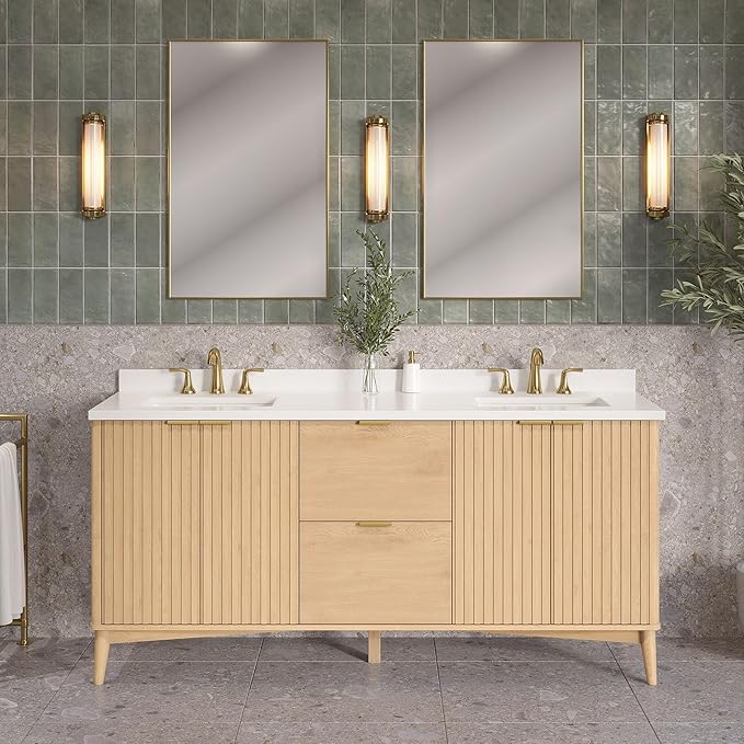 OVE Decors Indy 72 in. Undermount Double Sink Bathroom Vanity with White Engineered Marble Top, Rustic Ash