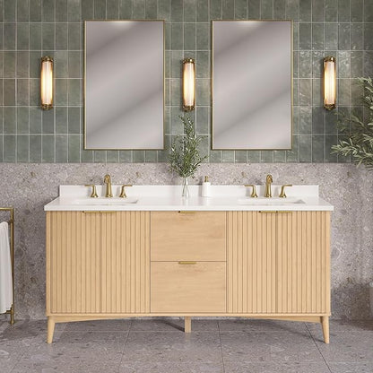 OVE Decors Indy 72 in. Undermount Double Sink Bathroom Vanity with White Engineered Marble Top, Rustic Ash