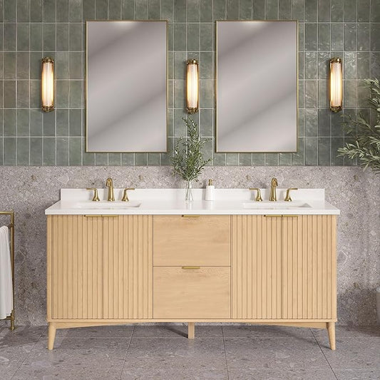 OVE Decors Indy 72 in. Undermount Double Sink Bathroom Vanity with White Engineered Marble Top, Rustic Ash
