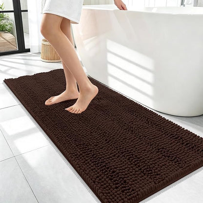 OLANLY Thick Bathroom Runner Rugs 47x17, Soft Chenille Bath Rugs, Brown | Absorbent Striped, Rubber Backing, Machine Wash, Long Bath Mats for Bathroom Floor, Tub and Shower, Home Decor Accessories