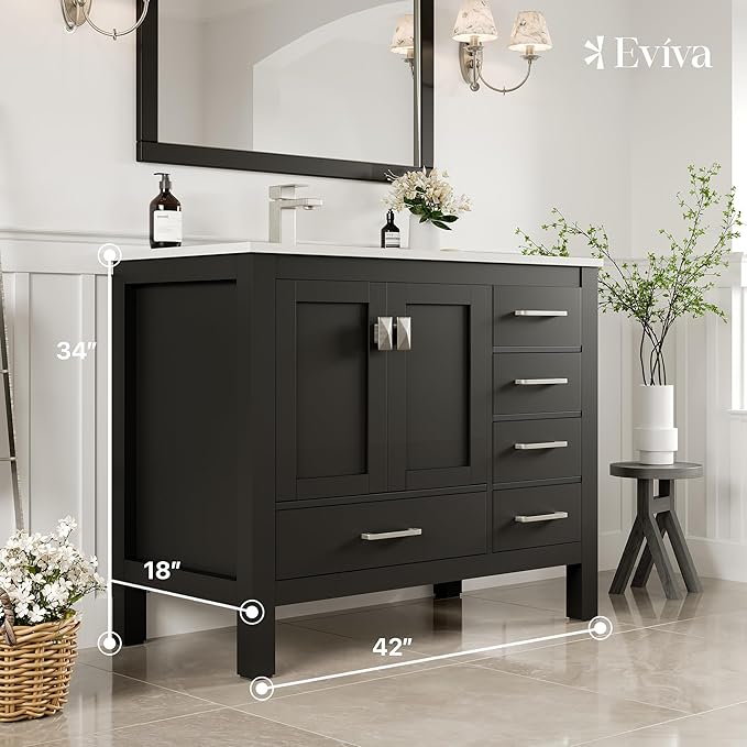 Eviva London 42 in. Espresso Single Sink Bath Vanity with Carrara Quartz Top and Undermount Porcelain Sink