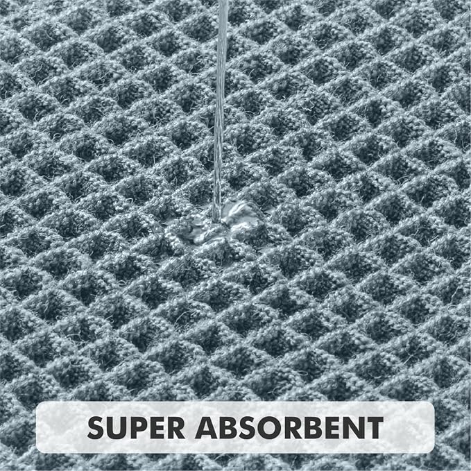 MIULEE Set of 2 Waffle Bathroom Rugs Dusty Blue Bath Mat 17"x24"+18"x30" | Non Slip, Super Absorbent, Washable, Ultra Soft, Rubber Backed, Small Boho Bath Rugs for Bathroom Floor Tub Shower