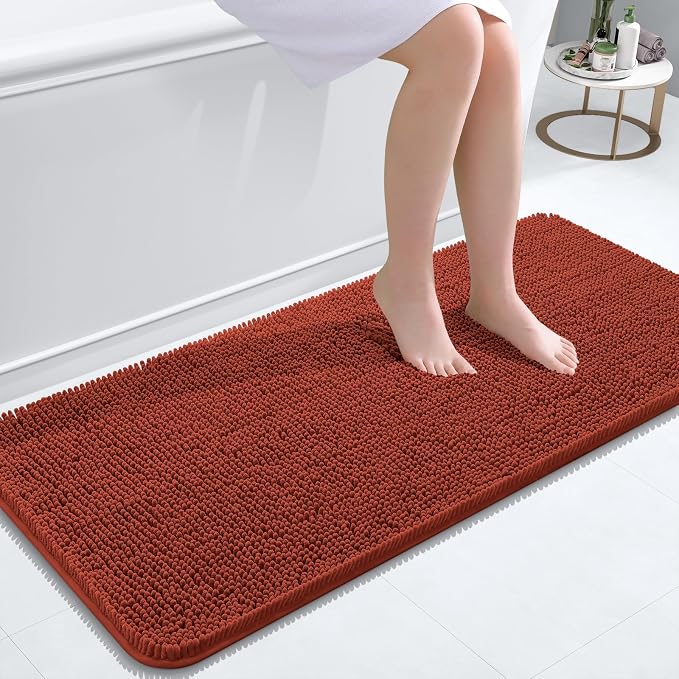 OLANLY Bathroom Runner Rugs 47x20, Extra Soft Absorbent Chenille Bath Rugs | Rustic Terracotta, Quick-Drying Rubber Backing, Machine Washable Long Bath Mat for Bathroom Floor, Tub and Shower, Home Decor