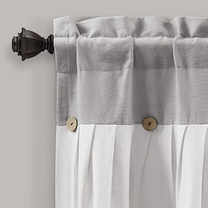 Lush Decor Linen Button Farmhouse Valance Curtians 84"W x 18"L Gray & Off White - Linen Valances For Windows - Kitchen Curtains Valances