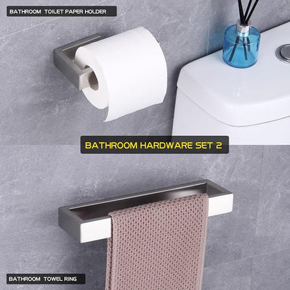 GERZWY Contemporary Stainless Steel Wall Mounted 2-Piece Bathroom Hardware Set - Towel Rings Toilet Paper Holder, Brushed Finish HG1708-2LS