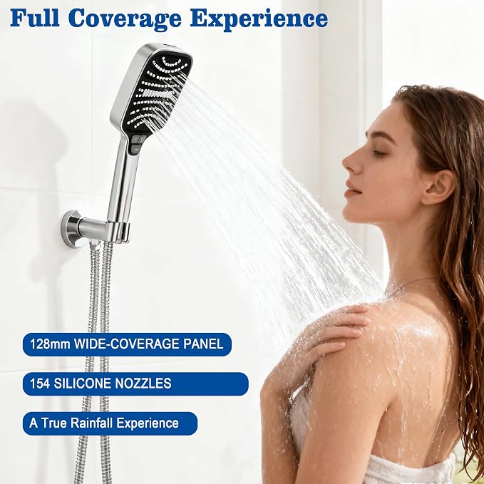 High Pressure Shower Head with Handheld Spray, 8-Mode Powerful Handheld Shower Head with High-Pressure Jet Setting for Bathroom Cleaning, Silicone Nozzles, gray