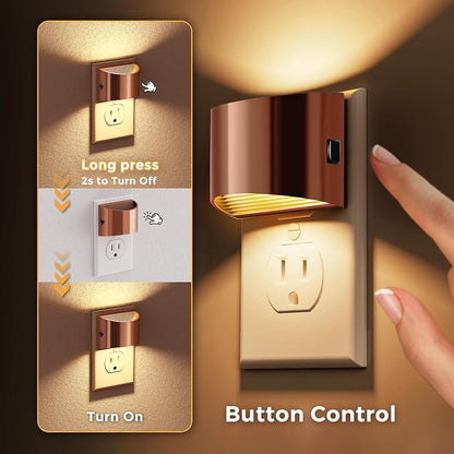 L LOHAS LED Night Lights Plug into Wall, Dimmable Night Light 2 Pack | Plug in Night Light with 3 Level Brightness, 3000K Soft White, Rose Gold Housing