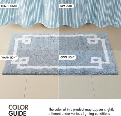 Madison Park Evan 100% Cotton Bath Runner Plush Absorbent, 24" x 72", Blue | Non-slip Backing, OEKO TEX, Luxurious Tufted Plush Bath Rug for Bathroom, Quick Dry, Spa Design Decorative for Shower Room
