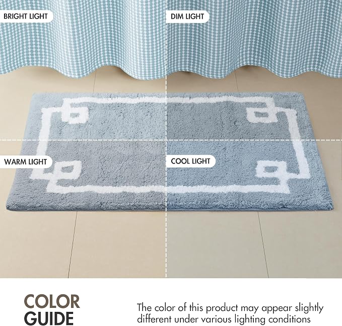 Madison Park Evan 100% Cotton Bath Rug Plush Absorbent, 20" x 30", Blue | Non-slip Backing, OEKO TEX, Luxurious Tufted Plush Bath Mat for Bathroom, Quick Dry, Spa Design Decorative for Shower Room