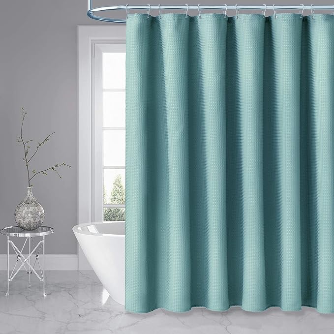 Extra Long Waffle Shower Curtain 256 GSM 72"x84" Teal/Turquoise | 84 Inch Long, Thick Cloth, Weighted Hem, Water Repellent, Tall Hotel Luxury Polyester Shower Curtains for Bathroom 12 Hooks