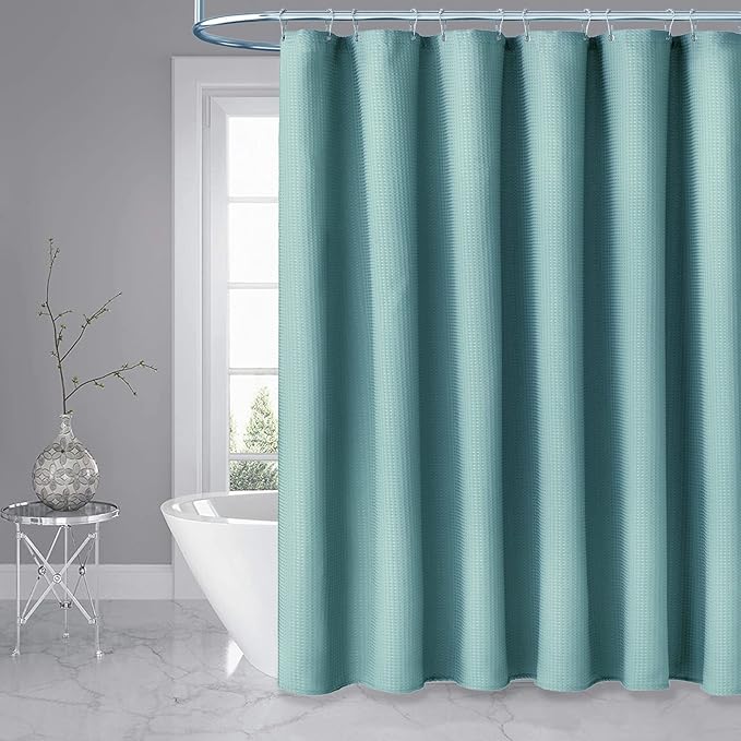 Extra Long Waffle Shower Curtain 256 GSM 72"x96" Teal/Turquoise | 96 Inch Tall, Thick Cloth, Weighted Hem, Water Repellent, Hotel Luxury Polyester Shower Curtain Set for Bathroom 12 Hooks