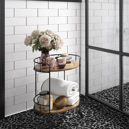 SUNWINGS 10-Sheet Pebble Tile for Shower Floor Border Kitchen Bathroom Backsplash, Black Marquina Recycled Glass Marble Stone Looks Wall and Floor Tile, Covers 7.9 Sq. Ft