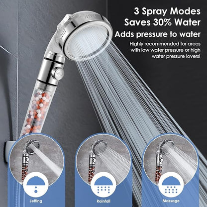 Vacto High Pressure Handheld Shower Head with Filter, Shower Head Kits with Hose and Bracket, Hard Water Softener Water Purifying Filtered Showerheads with Filter Beads