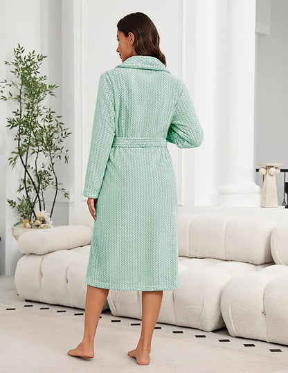 Ekouaer Women's Robe Long Plush Soft Bathrobe Cozy Warm Robes Shawl Collar Sleepwear with Pockets
