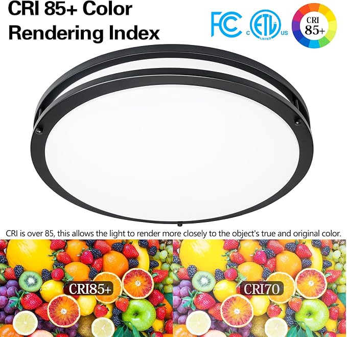 16inch LED Flush Mount Ceiling Light Fixture Dimmable Matte Black, Easy Install LED Ceiling Lamp Fixture Without Flicker, Super Bright 48W 4800LM 5CCT Warm to White Light 3000K to 6000K 2-Pack