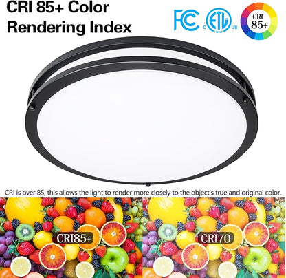 16inch LED Flush Mount Ceiling Light Fixture Dimmable Matte Black, Easy Install LED Ceiling Lamp Fixture Without Flicker, Super Bright 48W 4800LM 5CCT Warm to White Light 3000K to 6000K 2-Pack
