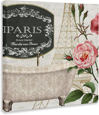 Stupell Industries 'Paris Flower Market Bath Tub'| Canvas Art | Stupell Industries | 17 x 17 Inches, Easy to Hang and Sturdy, Made in USA, by Kim Allen