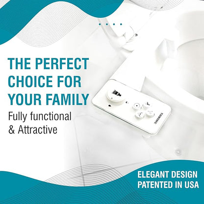 Throne Bidet Attachment for Toilet – USA Patented - Non-Electric Self Cleaning Cold Water Sprayer Double Nozzle (Frontal & Rear Wash) Bidet Toilet Seat Attachment, Easy Install (White)