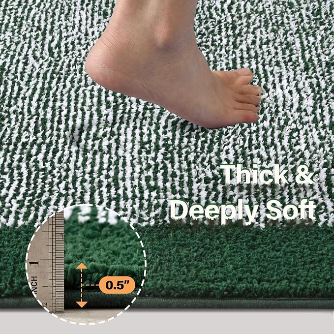 Bathroom Rugs 24x17 Non Slip Washable, Dark Green Bath Mat for Bathroom Floor Tub, Soft Absorbent Quick Dry Mats for Shower, Bathtub,Home Decor