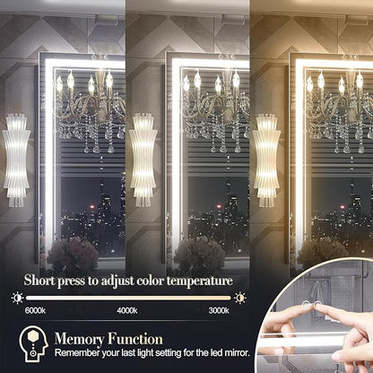 OKPAL 72x36 Lighted Bathroom Mirror, Anti-Fog LED Bathroom Mirror, Bathroom Mirror with Lights, Dimmable Lighted Vanity Mirror, Shatterproof, ETL Listed, Horizontal/Vertical
