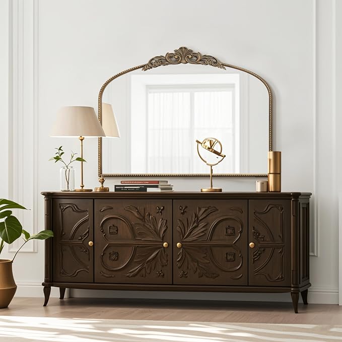 Micasso Vintage Gold Wall Mirror: 40"x29" Baroque Antique Arched Mirror | Traditional Ornate French Decorative Mirror for Bedroom/Bathroom/Fireplace/Entryway/Hallway/Dresser/Vanity/Mantel/Nightstand