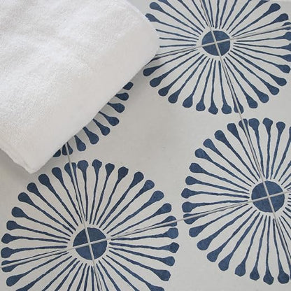 16-Sheet Peel and Stick Floor and Wall Tile, 9" x 9" Blue Stone Composite Self Adhesive Vinyl Flooring, Patterned Flower Groutable Backsplash Tile for Kitchen Bathroom Shower