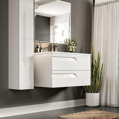 Joy 40 in. White Wall MountSingle Sink Bath Vanity with Porcelain Top and Integrated Sink