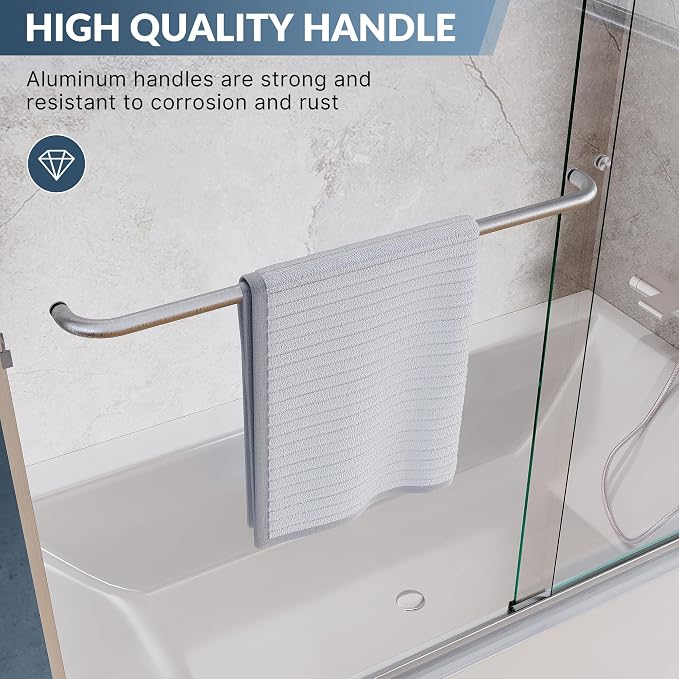 SUNNY SHOWER Glass Sliding Shower Door for Bathtub 60 W x 57.4 H inches Double Sliding Shower Bath-Tub Door 1/4 inches Clear Glass Shower Enclosure Doors for Bathroom with Brushed Nickel Finish