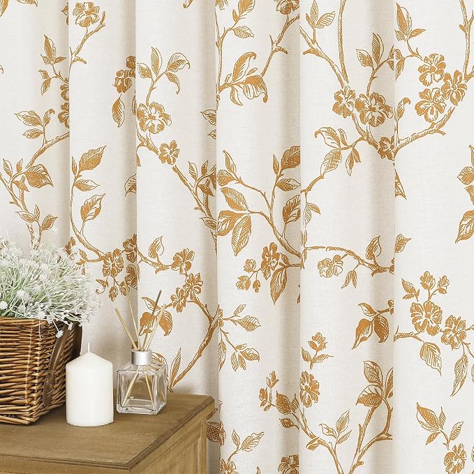 MitoVilla Long Shower Curtain Set 72 x 78, Cotton Floral Cottagecore Spring Shower Curtains for Bathroom, Modern Farmhouse Country Plant Leaves Bathroom Décor