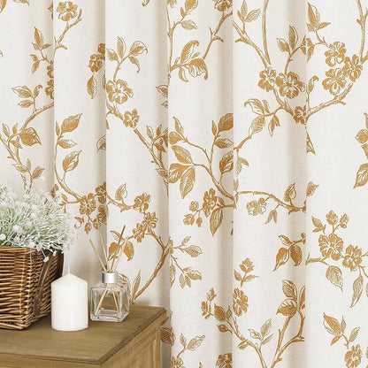 MitoVilla Long Shower Curtain Set 72 x 78, Cotton Floral Cottagecore Spring Shower Curtains for Bathroom, Modern Farmhouse Country Plant Leaves Bathroom Décor