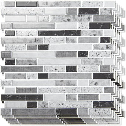 Art3d Linear Design Tile Peel and Stick Backsplash, 10-Sheet, Carrara Grey | 12 x 12 Inch, Enhanced Thickness, Warp Resistant, Strong Adhesion, Sturdy, for Kitchen, Bedroom, Ideal for Home Improvement