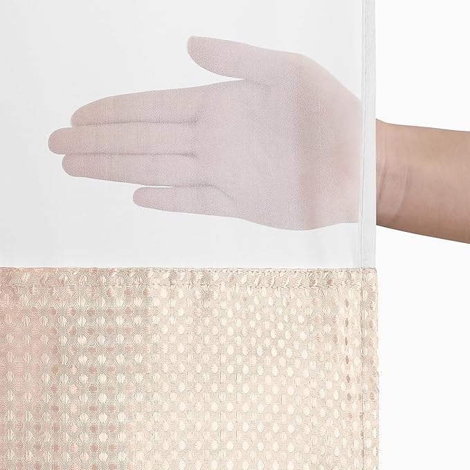 Americanflat 72x75 Hookless Waffle Pattern Shower Curtain - Water-Resistant Long Shower Curtain with Sheer Panel, Snap-in Liner, and Durable Grommets - 100% Polyester - Pink