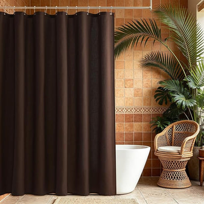 Linen Shower Curtain 72 Inch Long for Bathroom Boho Farmhouse Fabric Shower Curtains Set with Hooks Neutral Cloth Modern Cottage Core Waterproof 72x72,Coffee Brown