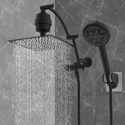 Hibbent 10" Dual Filtered Shower Head Combo, 10-spray Handheld, Black | All Metal High Pressure Rainfall Shower Head Combo with Filter, 16" Extension Arm, 3-way Diverter, 71" Hose & Shower Holder