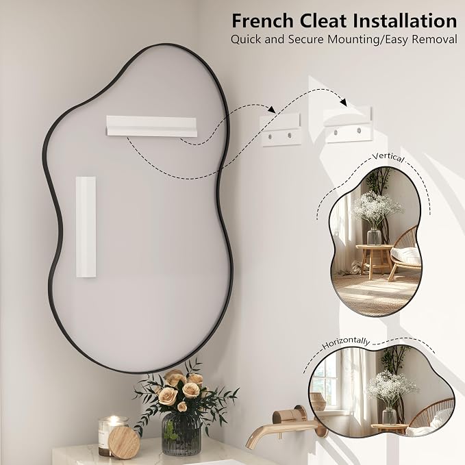 48x27 Black Irregular Mirror, Matte Asymmetrical Bathroom Mirror | Black Vanity Mirror for Bathroom Bedroom Entryway, Aluminum Frame, Shatterproof, Anti-Rust (Horizontally/Vertically)