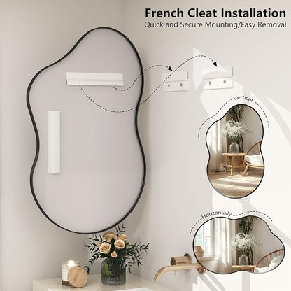 48x27 Black Irregular Mirror, Matte Asymmetrical Bathroom Mirror | Black Vanity Mirror for Bathroom Bedroom Entryway, Aluminum Frame, Shatterproof, Anti-Rust (Horizontally/Vertically)
