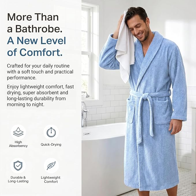 PJGGZ Men's Shawl Collar Bathrobe, Soft Long Towel Robe for Men - Super Absorbent Quick Dry yet Warm