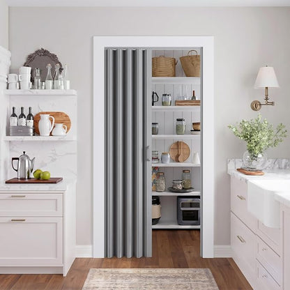 SmartStandard 36" x 80" Accordion Doors Interior, Double Walled, Gray Oak | Easy to Assemble, Save Space, PVC Accordion Folding Doors for Closet Doorway Basement, with Track and Hardware