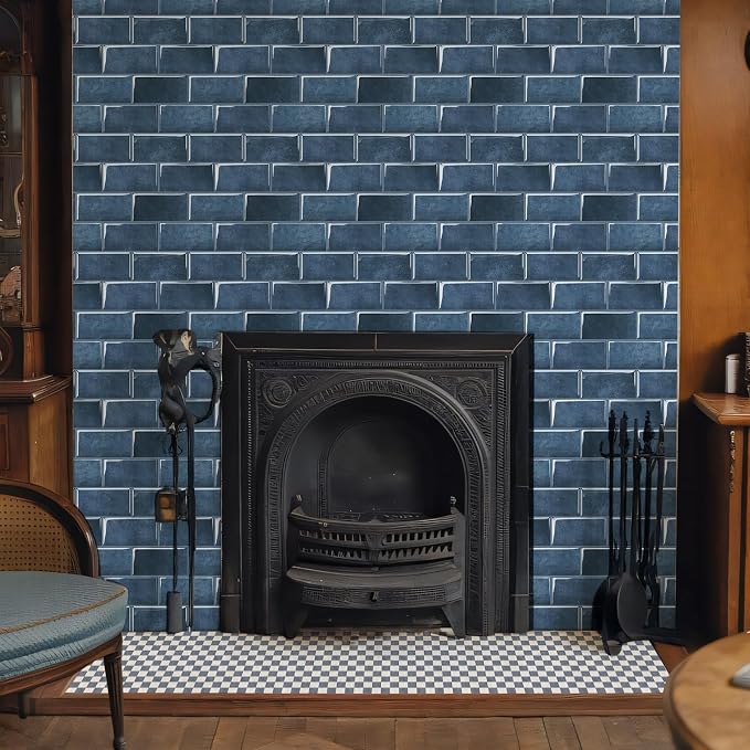 10 Sheets Thicker Peel and Stick Backsplash, Peel and Stick Tiles, Marble Look Wall Tiles Backsplash for Kitchen and Bathroom, Livingroom, 12"x9.8", Blue