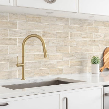 StyloVue 100 Pieces Peel and Stick Backsplash for Kitchen, 3" x 6" PVC Subway Tile Upgraded Grayish Beige with Gray Grout Backsplash Stick on Tile Elevate Kitchen, Bathroom, Fireplace,RV