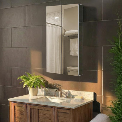 Bathroom Medicine Cabinet, Aluminum, Recessed/Surface Mount, 24" x 36", Right/Left Hinged, Mirrored Interior
