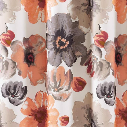 Lush Decor Leah Floral Shower Curtain, 72" W x 72" L, Coral & Gray - Fabric Shower Curtains - Watercolor Botanical Bathroom Curtain - Farmhouse & French Country Decor