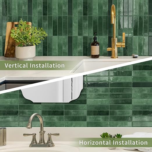 10 Sheets Upgraded Thicker Design Subway Tile Peel and Stick Backsplash | 12”×12”Self Adhesive Wall Tiles Stick on Back Splash for Kitchen,Bathroom,Camper(Forest Green)