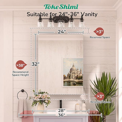 TokeShimi 24x32 Mirrored Medicine Cabinet Recessed or Wall Mount, Aluminum Tempered Silver Bathroom Medicine Cabinet with Mirror with Stepless Adjustable Storage Metal for Modern Farmhouse