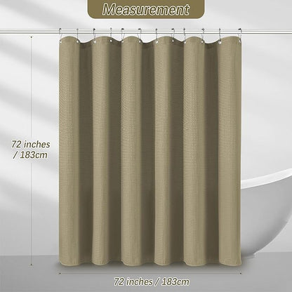 Taupe Shower Curtain 256GSM Heavy Duty Waffle Woven Bathroom Shower Curtains, Weighted Fabric Shower Curtains for Hotel Spa Luxury Polyester Bath Curtain with 12 Hooks, 72Wx72H