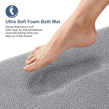 OLANLY Memory Foam Bathroom Runner Rug 59x24, Absorbent Long Bath Mat, Grey | Soft Quick Dry Bath Rugs, Non-Slip Carpet, Machine Washable Mat for Bathroom Floor, Tub and Shower, Home Decor Accessories