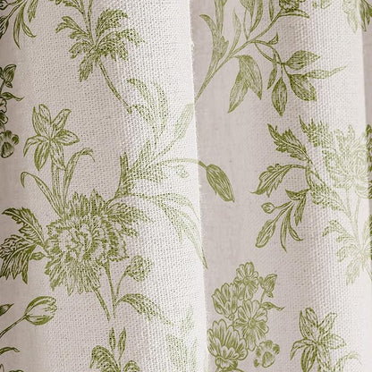 WOUVMA Sage Green Shower Curtain Floral Cotton Linen Cottagecore Shower Curtain for Bathroom 72" W x 75" L