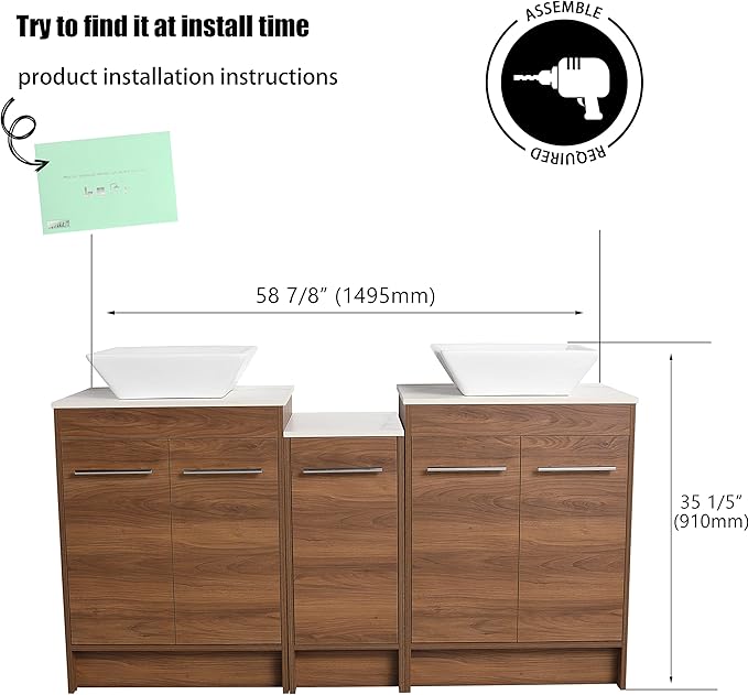 60" Bathroom Vanity with Sink, Freestanding Double Vessel Sink Bathroom Vanity Combo, Modern Vanity with Ceramic Countertop, 60 Inch Brown Floor Stand Cabinet Set(BRE101, 60 * 18)
