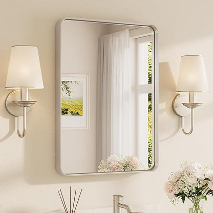 TETOTE Brushed Nickel Mirror 22 x 30 Inch for Bathroom Over Sink Metal Framed Mirror Modern Farmhouse for Living Room Entryway(Horizontal/Vertical)