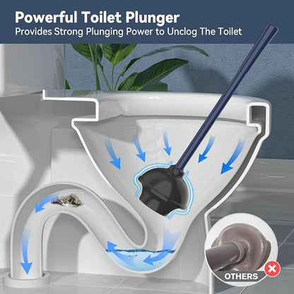 TRENTI Toilet Plunger with Holder, Plunger with Holder for 5.3-inch Toilet Drain, Plungers for Bathroom with Holder, Toilet Plunger Heavy Duty (2, Blue)